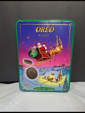 Vintage "Unlock the Magic with OREO 1995" Tin with Lid  Nabisco Santa Clause